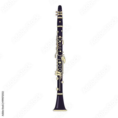 Black clarinet with gold keys isolated on white background