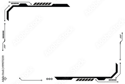 HUD frames black user interface elements design modern technology futuristic control panel screen digital hologram window gaming menu touching cyber monitor set on white background.