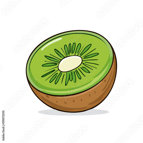 Juicy Kiwi fruit sliced in half showing green flesh and black seeds