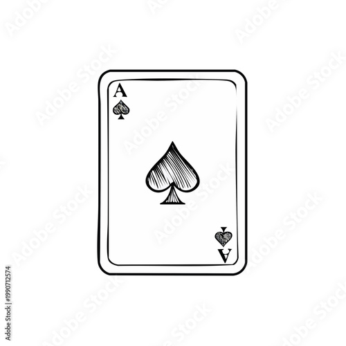 Hand drawn sketch of the Ace of Spades playing card with textured lines and bold outline