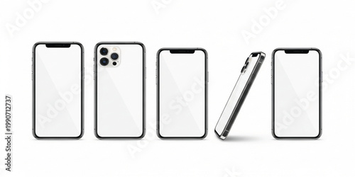 Modern Smartphone Mockup Collection with Front Back Side Views and Blank Screens for Mobile App Presentation Design Set