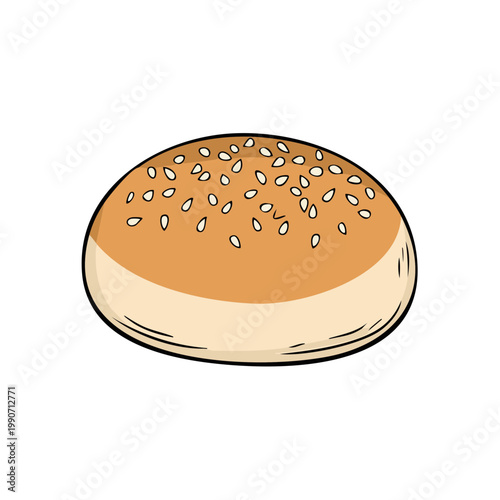 Hand-drawn illustration of a golden sesame seed bun, a bakery staple