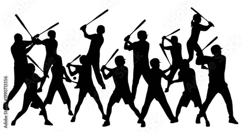 A group of people practicing various martial arts poses isolated on transparent background, Vector