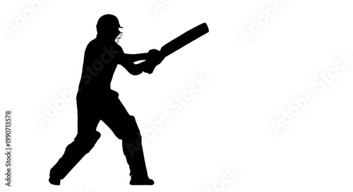 A silhouette of a cricket player swinging a bat isolated on transparent background, Vector