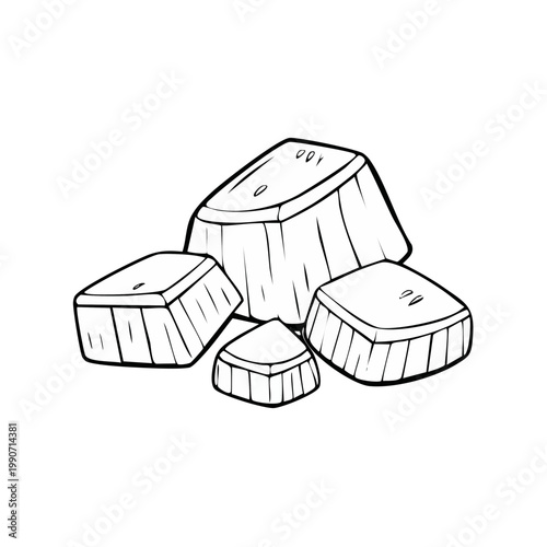 Stylized Hand Drawn Illustration of Sugar Cubes Scattered