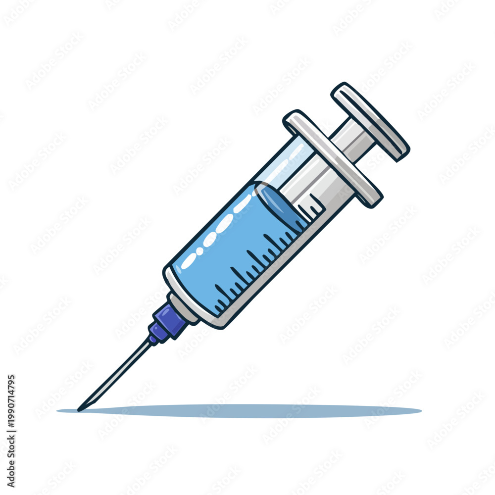 Fototapeta premium Medical Syringe with Blue Liquid and Sharp Needle Ready for Injection