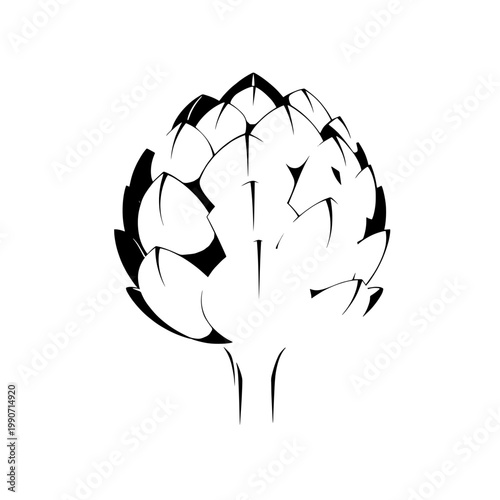 Black and white illustration of an artichoke plant showing the detailed vegetable structure