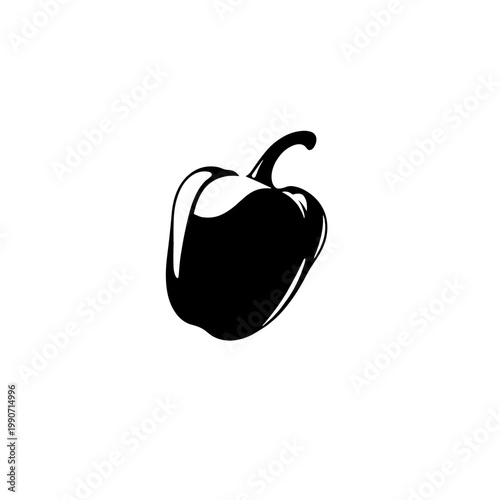 Black and white vector illustration of a bell pepper isolated on a white background