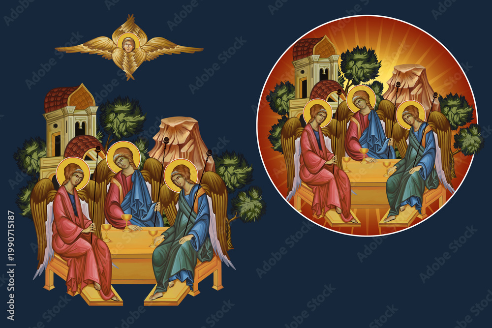 Fototapeta premium Trinitian. Holy trinity. Illustration - fresco set in Byzantine style