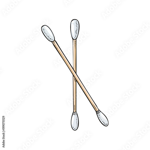Two Cotton Swabs Crossed Isolated on White Background Illustration