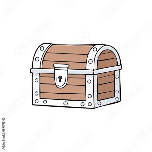 Vintage wooden treasure chest with metal accents and lock illustration