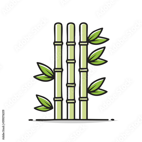 Stylized illustration of vibrant green bamboo stalks with simple leaves and clean lines