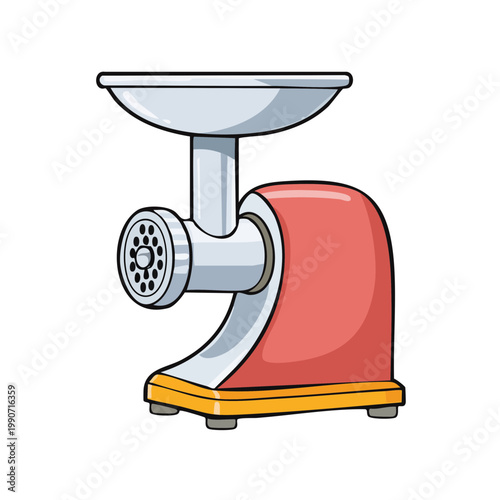 Retro kitchen appliance meat grinder with hopper and metal grinding plate