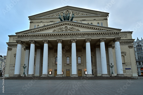 The Bolshoi Theatre in Moscow early in the morning.