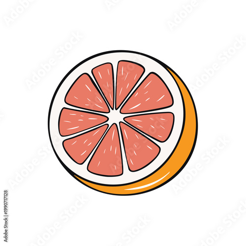 Fresh Grapefruit Slice with Orange Peel, Vibrant Citrus Fruit Illustration