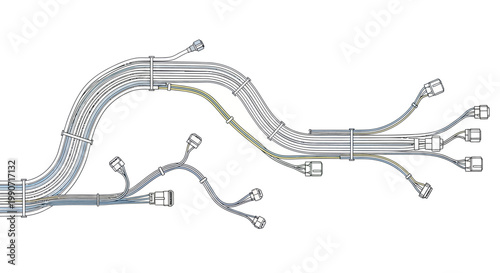 Detailed vector illustration showing a CAD automotive electrical system diagram, a technical drawing that provides an icon design for engineers, interior designers, and drafters