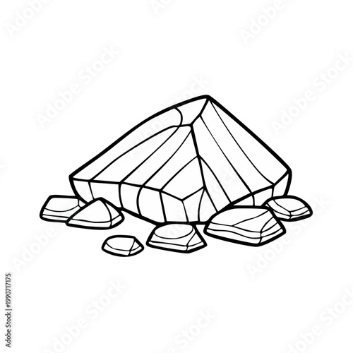 Hand Drawn Illustration of a Crystalline Rock Formation Surrounded by Smaller Stones