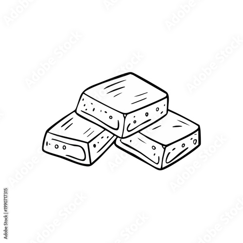 Hand-drawn illustration of three stacked fudge squares with a simple outline style.