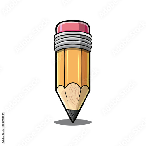 Yellow wooden pencil with pink eraser and graphite point isolated on white background