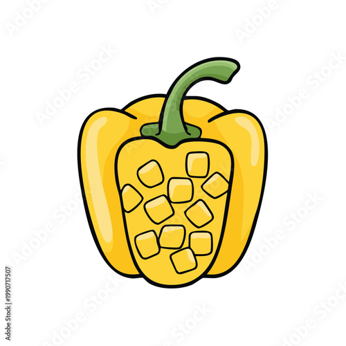 Yellow bell pepper with ice cubes inside symbolizing cooling or chilled food preparation