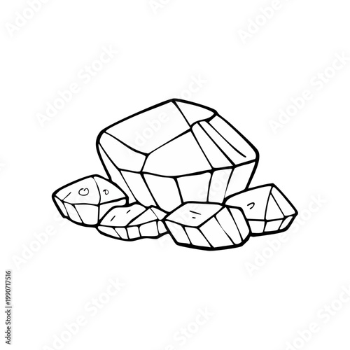 Stylized vector illustration of raw uncut gemstones and crystals with sharp geometric facets