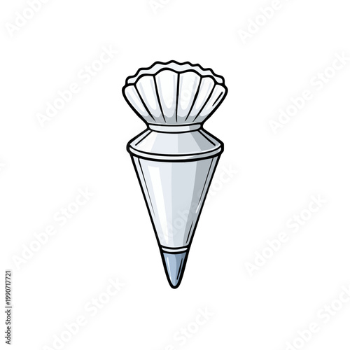 Hand drawn illustration of a pastry bag with a fluted tip for baking and decorating desserts