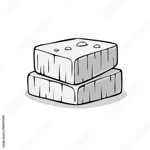 Stylized Feta Cheese Blocks Stacked Together Isolated White Background Sketch Style