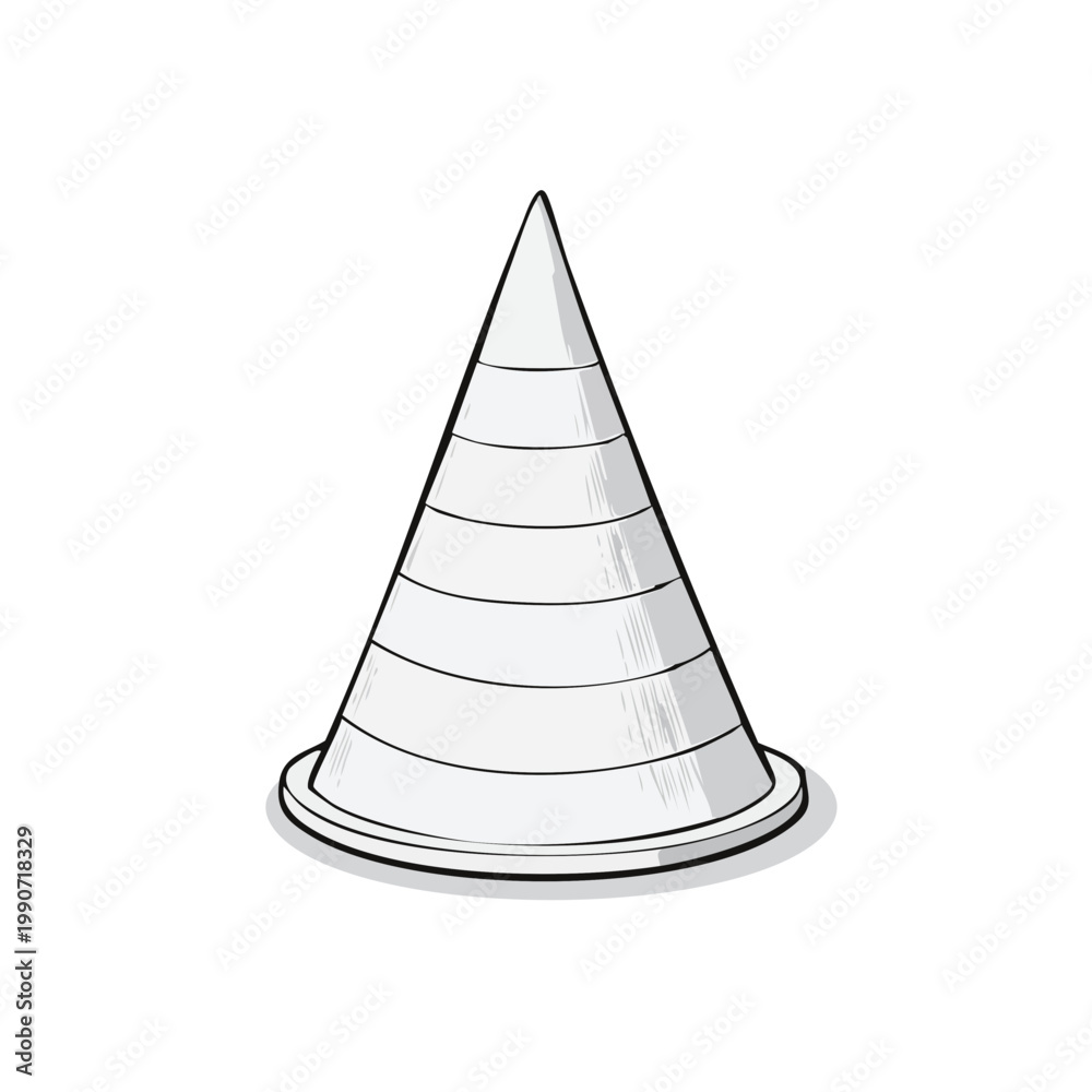 Fototapeta premium Hand Drawn Illustration of a Simple White Traffic Cone with Horizontal Stripes