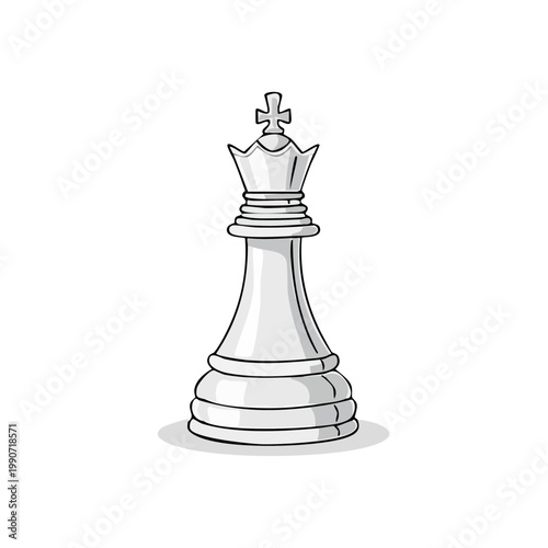 Stylized sketch of a white chess king piece with outline and subtle shading
