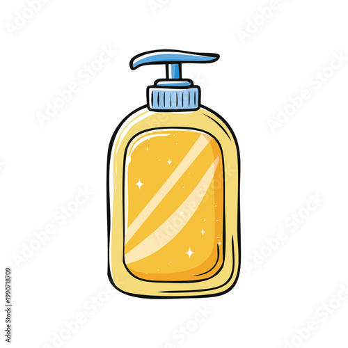 Cartoon Yellow Liquid Soap Dispenser with Blue Pump and Shiny Bubbles