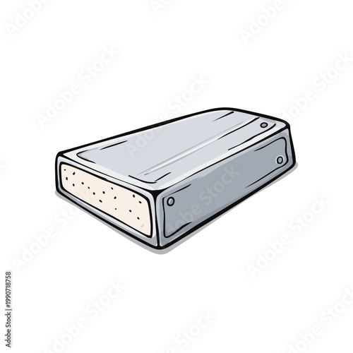 Illustration of a classic harmonica musical instrument with a metallic silver body