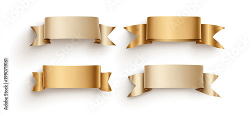 Four golden decorative ribbons with pointed ends on white background