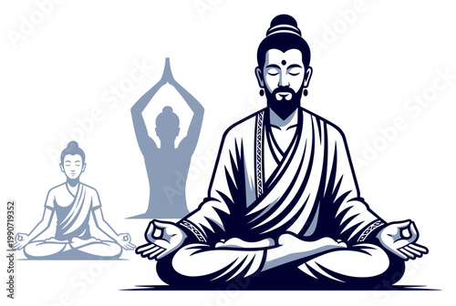 Man in traditional robes meditating with eyes closed