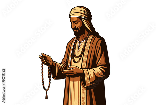 Spiritual man wearing turban and holding prayer beads