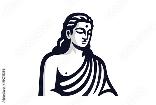 Minimalist line art portrait of a wise guru