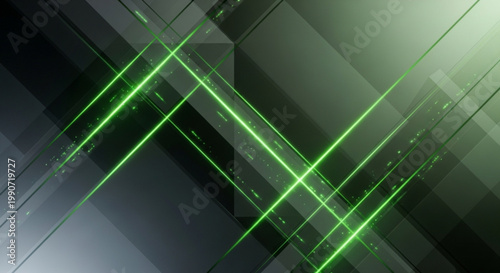 A modern vector graphic design featuring green laser lines on a sleek gray background