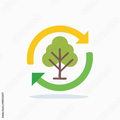 Tree and Arrows Circular Icon: Environmental Sustainability Concept