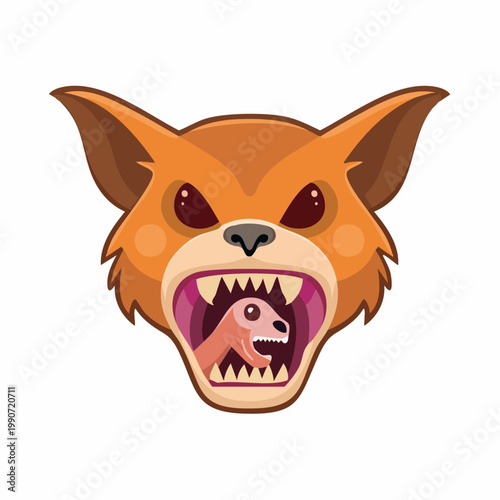 Cartoon Fox Devouring a Smaller Dinosaur Illustration