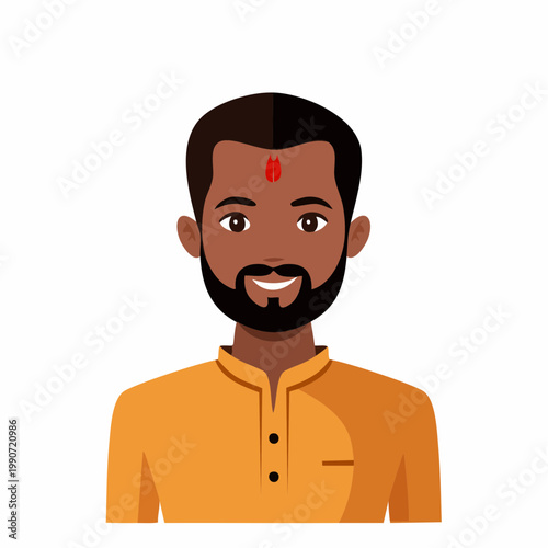 Indian Man with Bindi Smiling in Traditional Attire Portrait Illustration