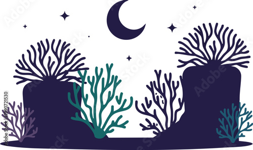 Symmetrical Glowing Coral Reef Concept Flat Vector