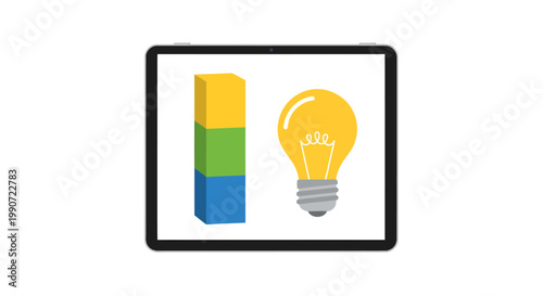 Colorful battery powering light bulb on screen