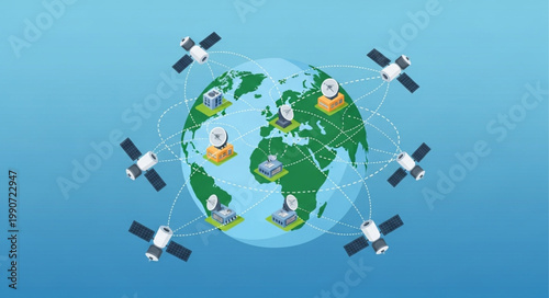 Global Earth with Satellites Orbiting Around It.