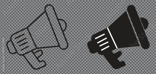 speaker megaphone sound icon set audio symbols pack, loudspeaker icons. contain loudspeaker, announcement, promotion, marketing thin line and flat icon. modern communication and marketing icons in cle