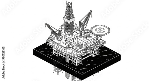 Detailed Isometric Oil Rig Offshore Platform Model.