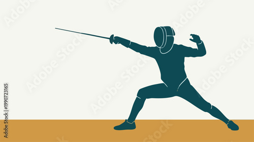 Fencer in an action lunge silhouette, vector illustration of sword sport