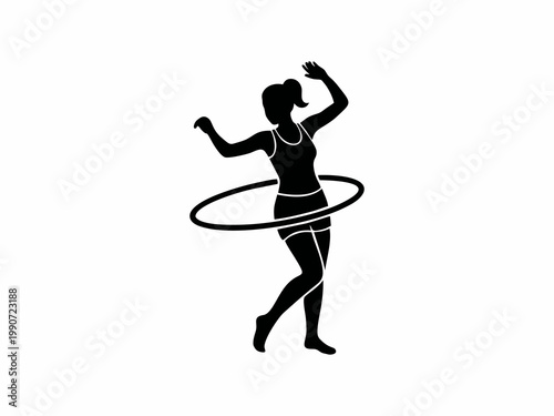 Woman Playing Hula Hoop Silhouette Vector Illustration Isolated on White Background