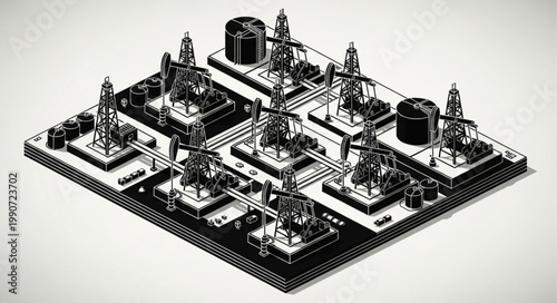 Detailed Model of Oil Extraction Platform with Infrastructure.