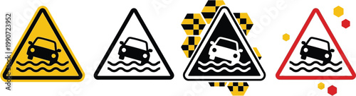 Ice Slippery Surface Sign Vector Illustrating Caution for Snow, Ice, and Wet Floor Hazards on Roads and Public Areas
