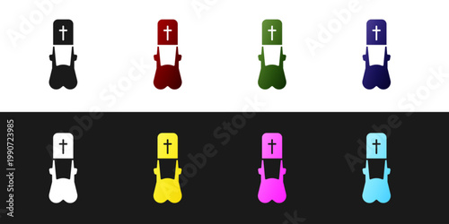 Set Priest icon isolated on black and white background. Vector Illustration