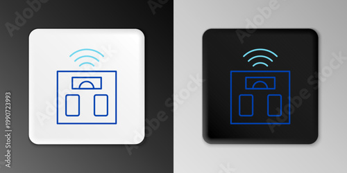 Line Smart bathroom scales icon isolated on grey background. Weight measure equipment. Internet of things concept with wireless connection. Colorful outline concept. Vector